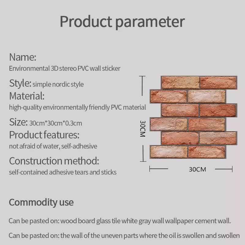 Brick Wall Sticker Self-Adhesive PVC Wallpaper Home Wall Decor
