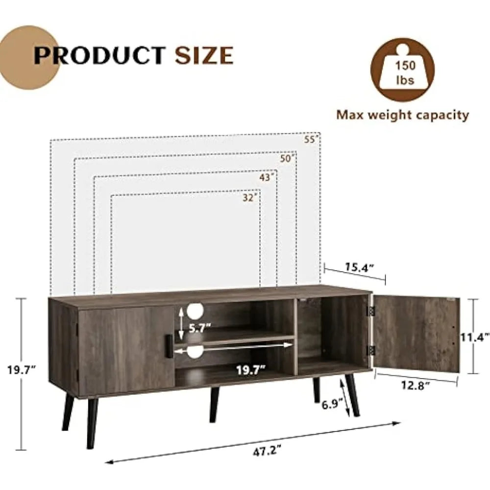 Iwell TV Stand for 55 inch TV, Entertainment Center with Storage and Open Shelves, TV Console Table for Living Room, Bedroom