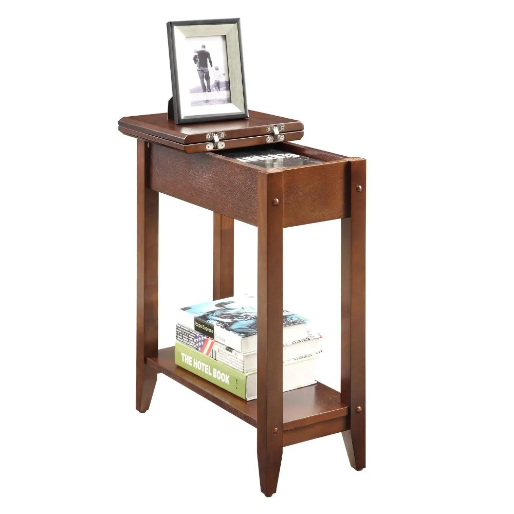American Heritage Flip Top End Table with Shelf Bedroom Sofa End Tables for The Living Room, Espresso