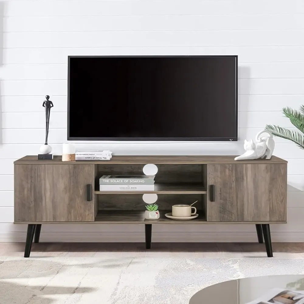 Iwell TV Stand for 55 inch TV, Entertainment Center with Storage and Open Shelves, TV Console Table for Living Room, Bedroom