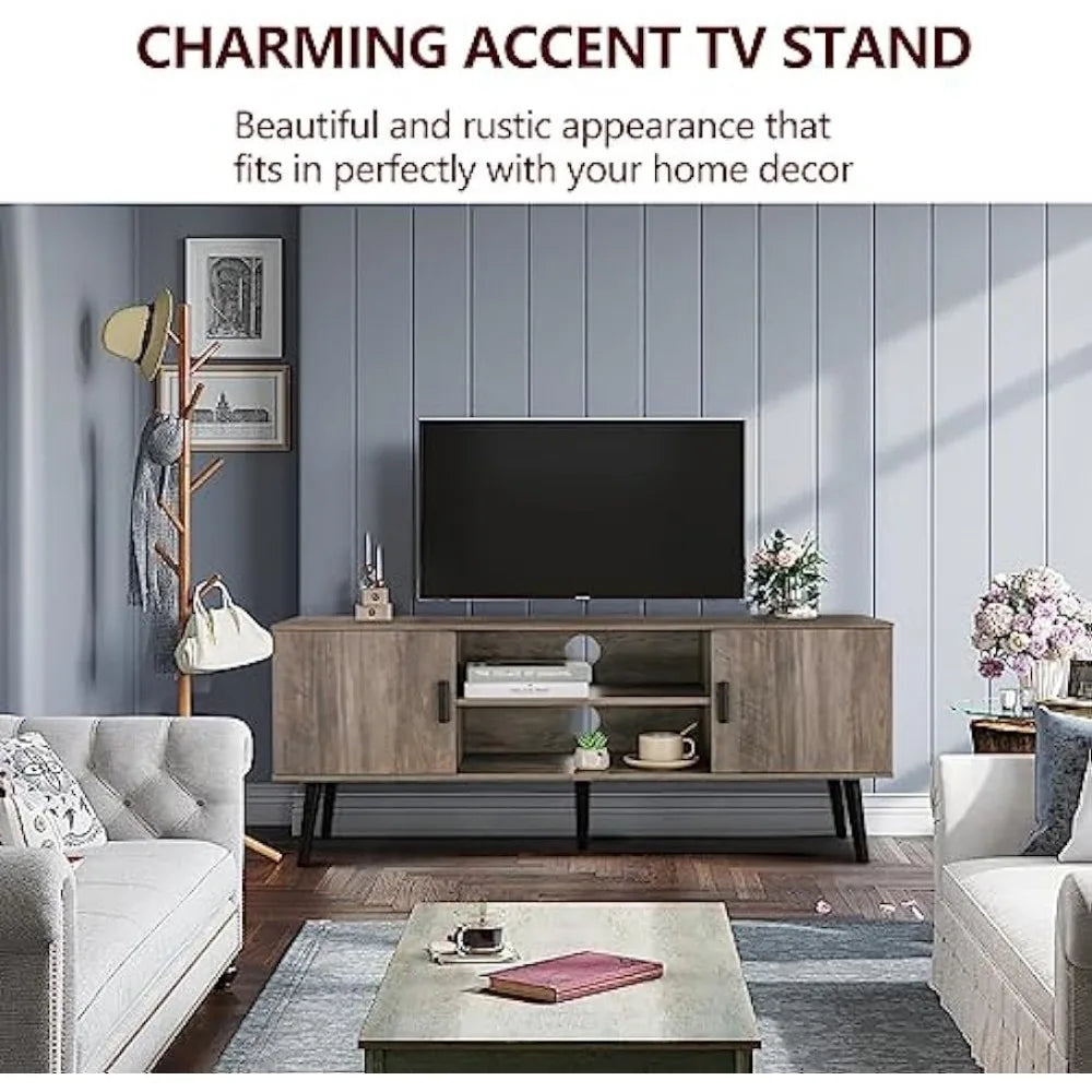 Iwell TV Stand for 55 inch TV, Entertainment Center with Storage and Open Shelves, TV Console Table for Living Room, Bedroom