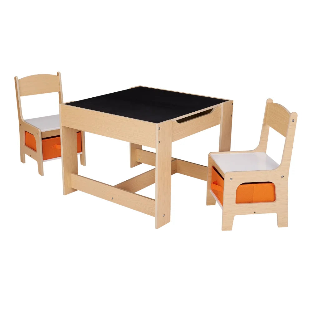 Kids Wooden Storage Table and Chairs Set, 3 Piece