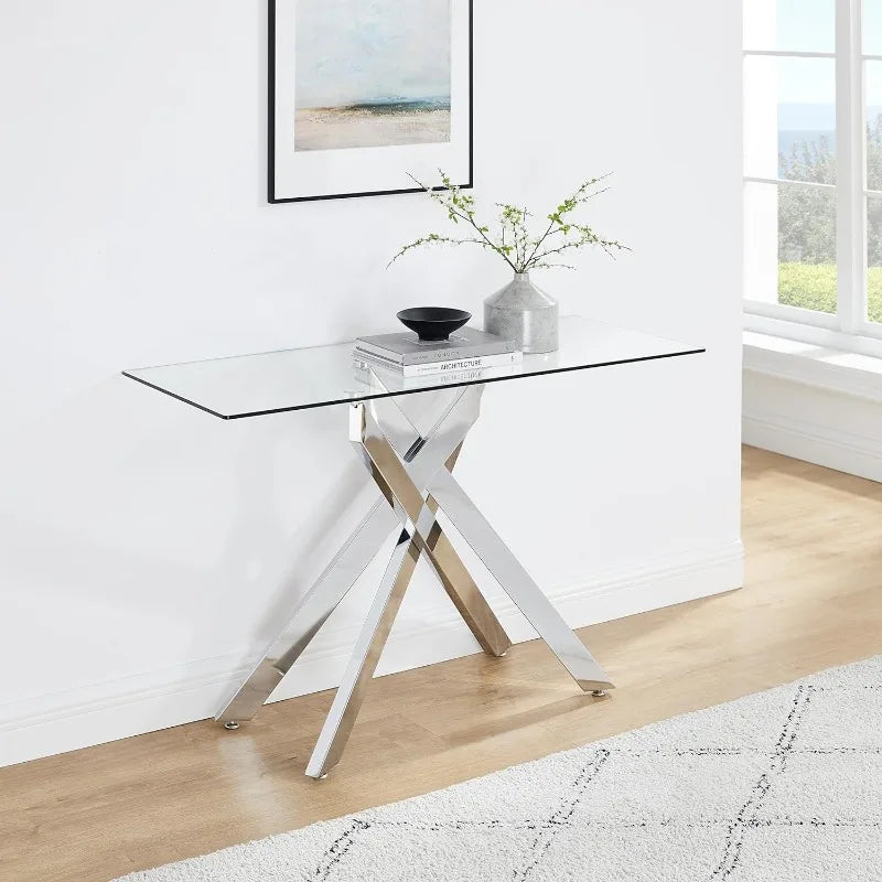 Modern Style Console Table with Tempered Glass