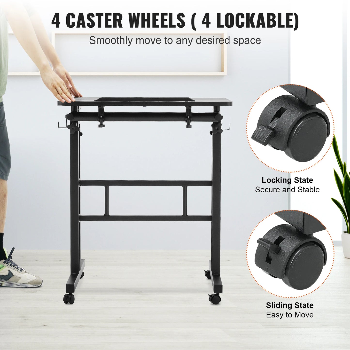Adjustable Sit-Stand Desk Home Office Rolling Laptop Table Tiltable