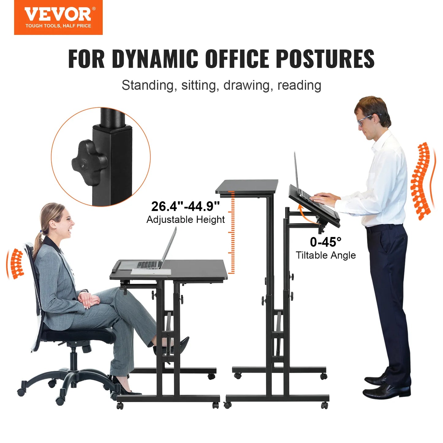 Adjustable Sit-Stand Desk Home Office Rolling Laptop Table Tiltable