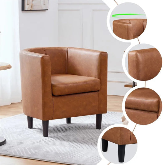 Leather Upholstered Barrel Club Chair for Living Room
