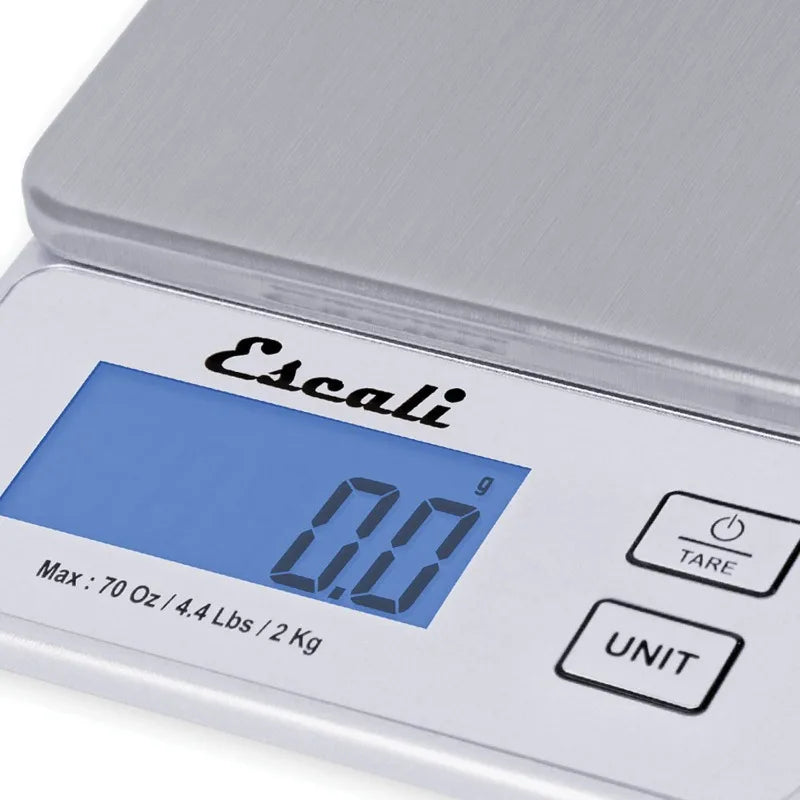 Escali Vera PR2000S Compact High Precision Kitchen/Baking/Herb Scale, LCD Digital Display, 4.4lb Capacy, Silver