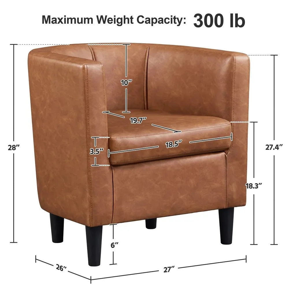 Leather Upholstered Barrel Club Chair for Living Room