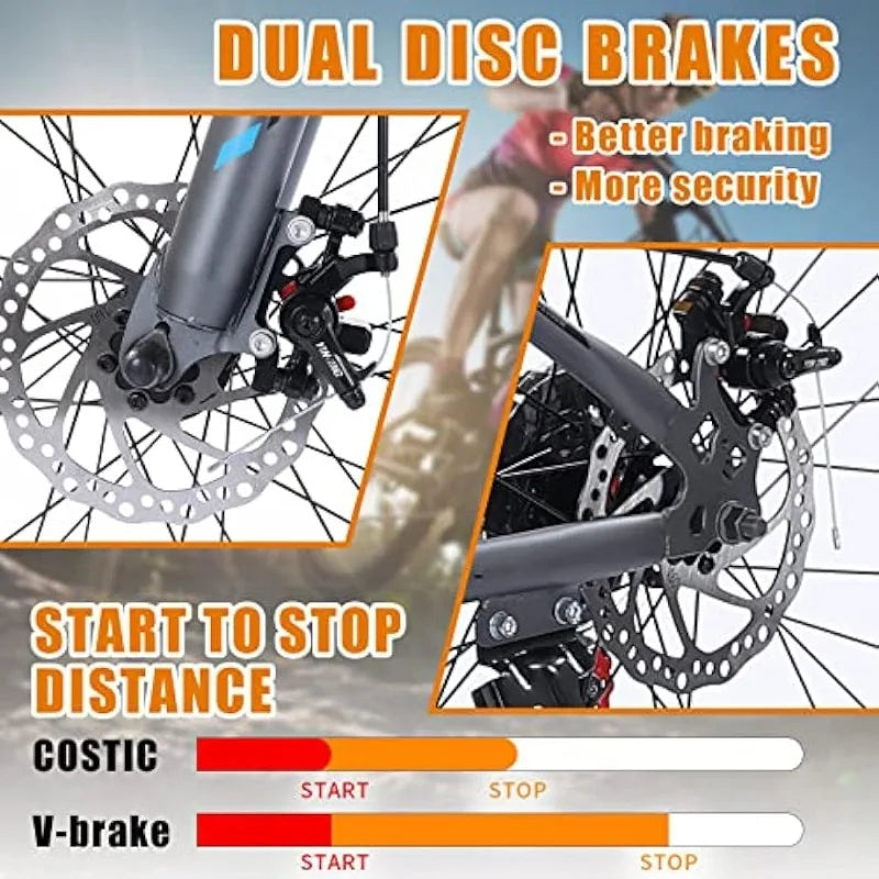 26 Inch Youth/Adult Mountain Bike,21 Speeds,Secure Frame 26 Inch Aluminum Wheels, Suspension Fork,with Dual Disc-Brake