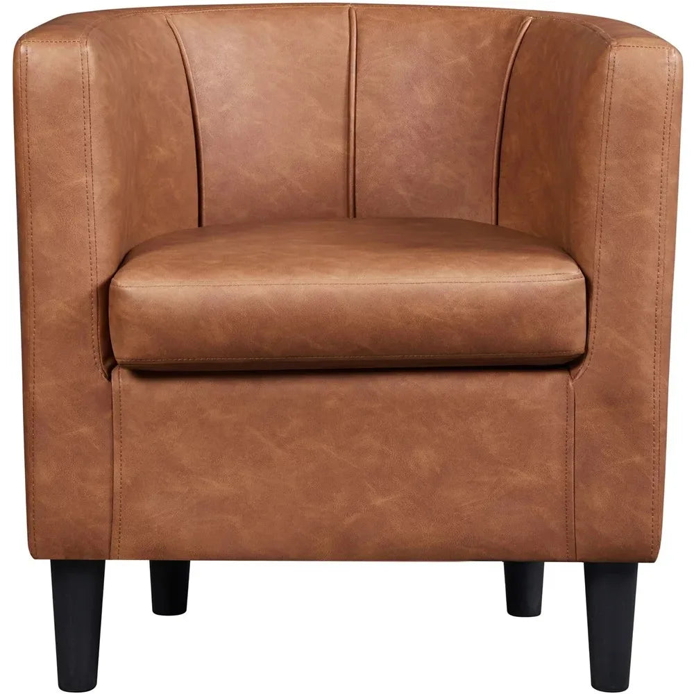 Leather Upholstered Barrel Club Chair for Living Room