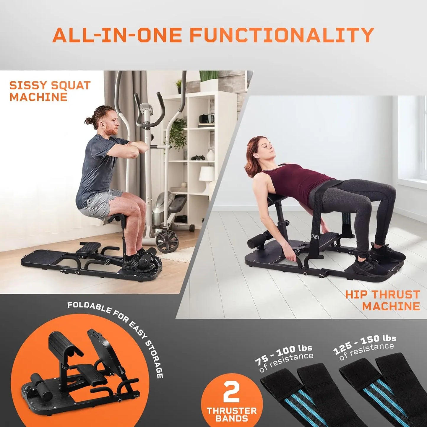 Sissy Squat Machine & Hip Thrust Machine - Deep Squat Workout Machine & Glutes Workout Equipment for Home Gym - Build Wh