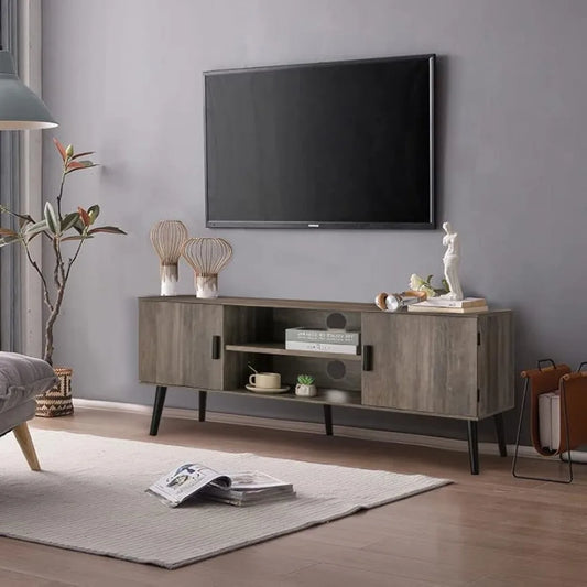 Iwell TV Stand for 55 inch TV, Entertainment Center with Storage and Open Shelves, TV Console Table for Living Room, Bedroom