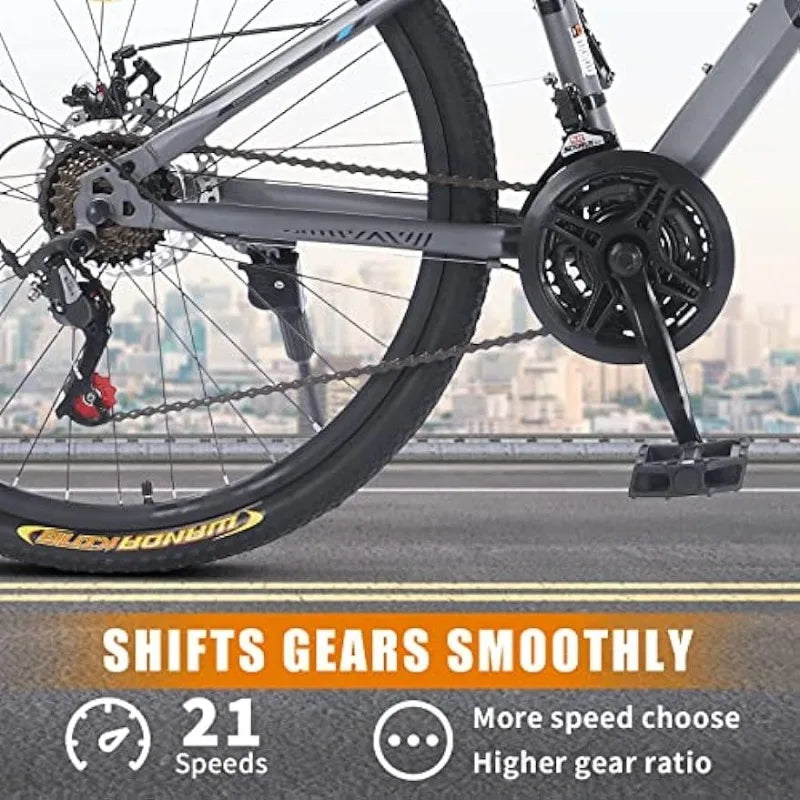 26 Inch Youth/Adult Mountain Bike,21 Speeds,Secure Frame 26 Inch Aluminum Wheels, Suspension Fork,with Dual Disc-Brake