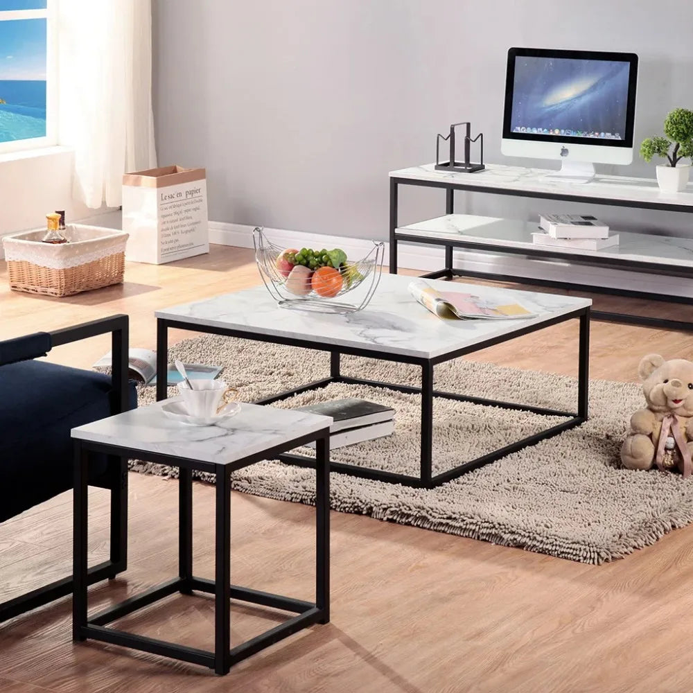 Home Living Room Coffee Table w/ Iron Frame