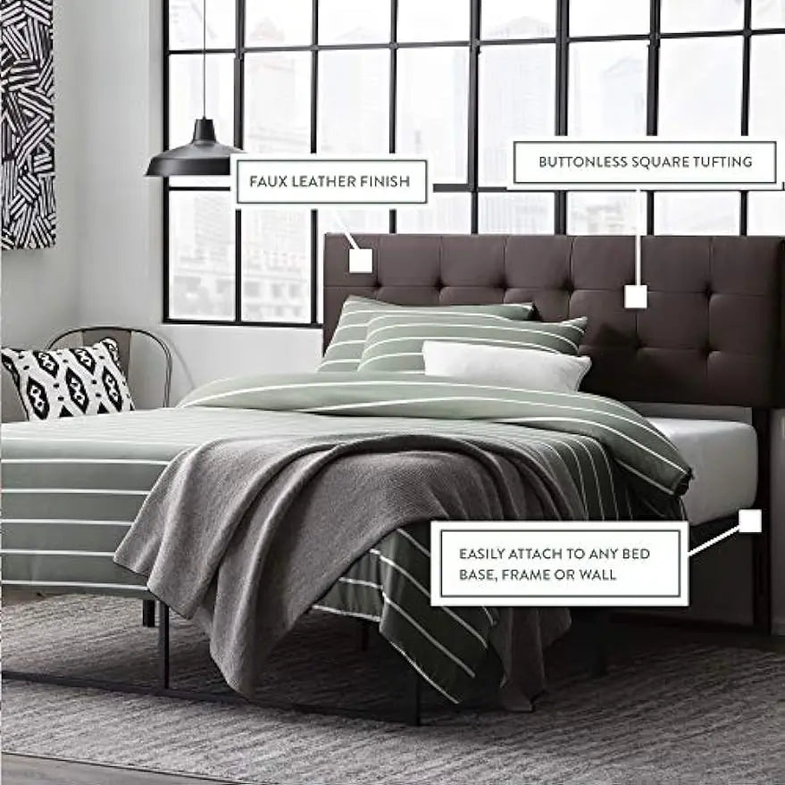 Leather Headboard - Modern -Adjustable Queen, Brown