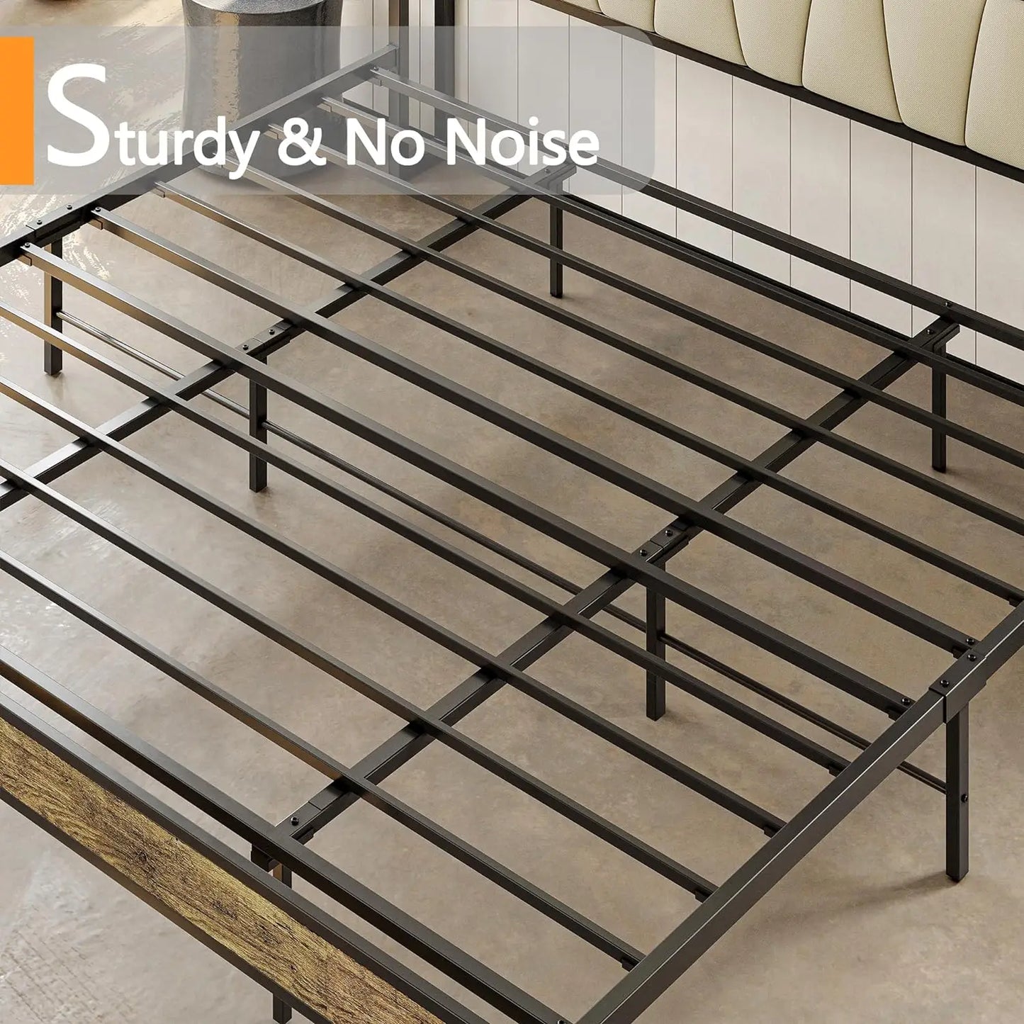 King Bed Frame, Storage Headboard with Charging Station