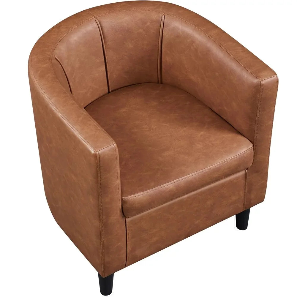 Leather Upholstered Barrel Club Chair for Living Room