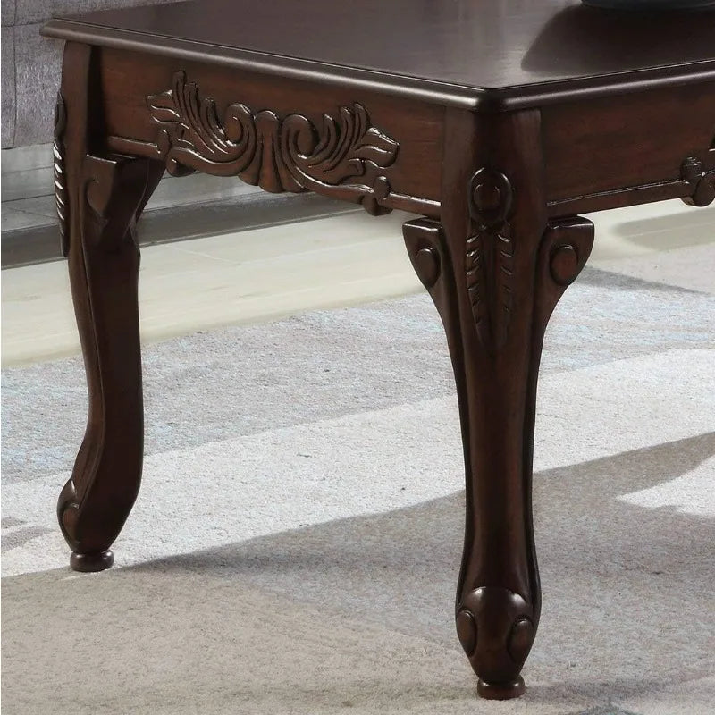 Furniture Traditional Ornate Detailing Wood Coffee Table, Dark Cherry