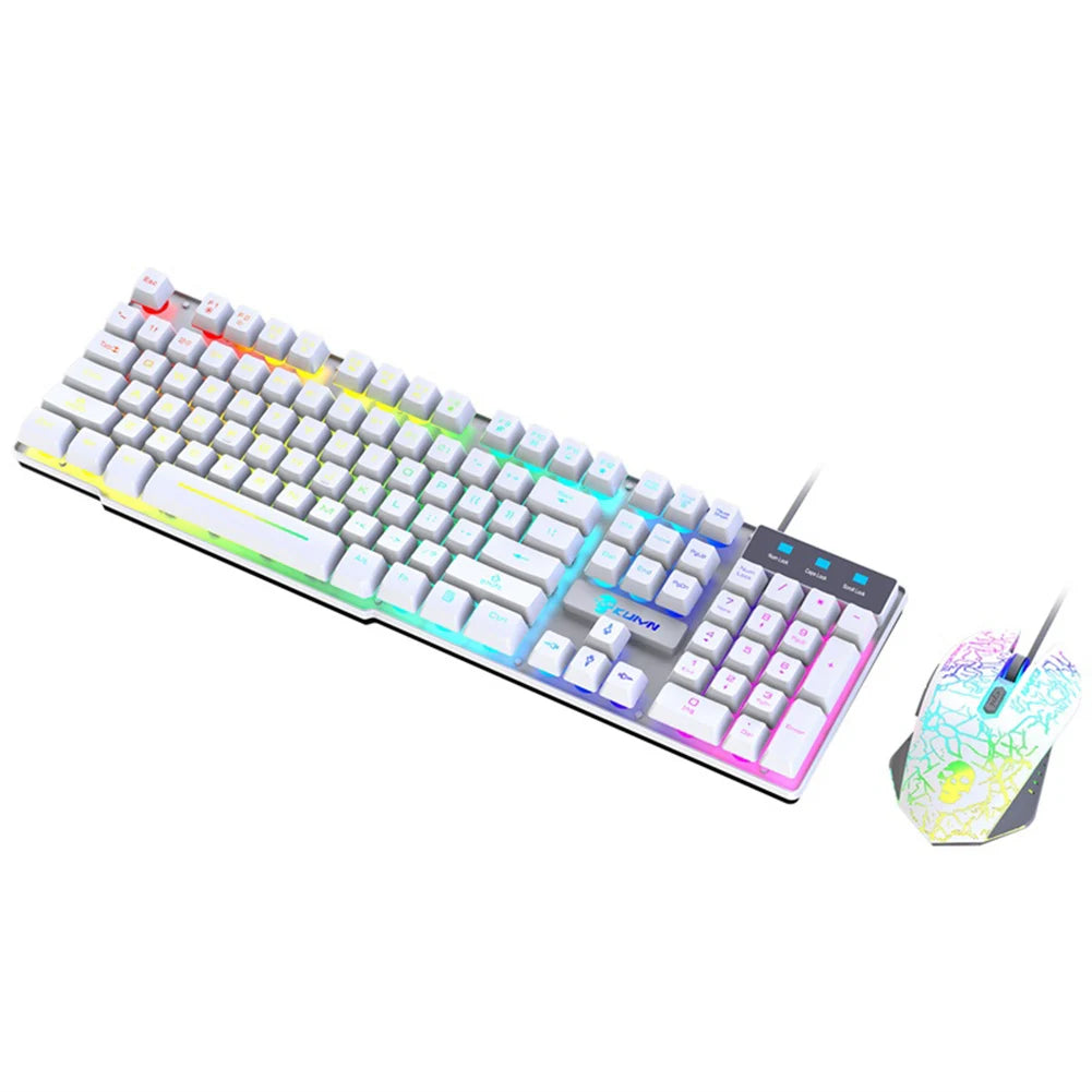 Gaming Keyboard Set Wired LED RBG Backlight 2400DPI 3-in-1 Mouse Mouse Pad Kits for Office Caring Computer Supplies