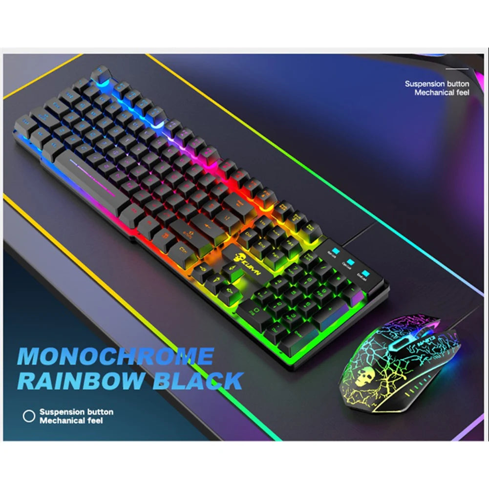 Gaming Keyboard Set Wired LED RBG Backlight 2400DPI 3-in-1 Mouse Mouse Pad Kits for Office Caring Computer Supplies