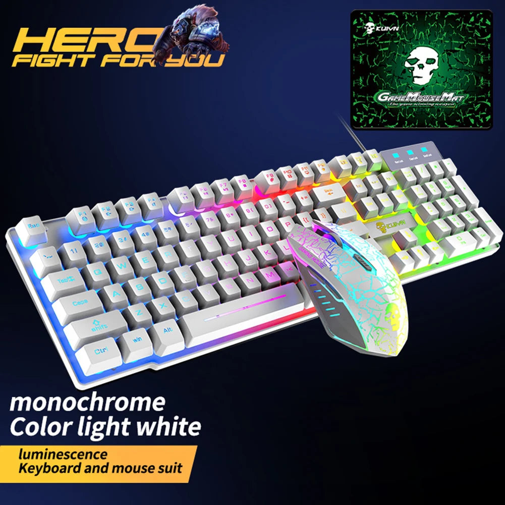 Gaming Keyboard Set Wired LED RBG Backlight 2400DPI 3-in-1 Mouse Mouse Pad Kits for Office Caring Computer Supplies