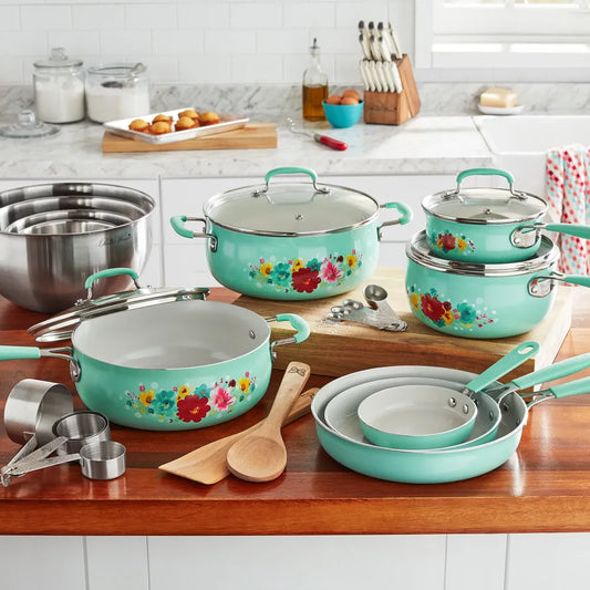 Classic Ceramic Breezy Blossom Cookware Set, 12 Piece