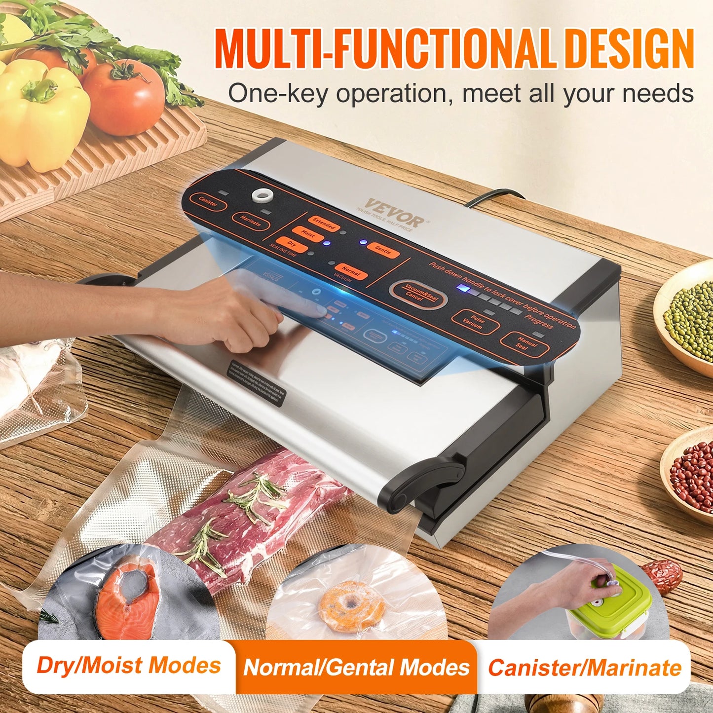 VEVOR Commercial Vacuum Sealer Machine Multifunction Automatic Food Packaging with Bag Roll Storage Cutter for Home Kitchen Use