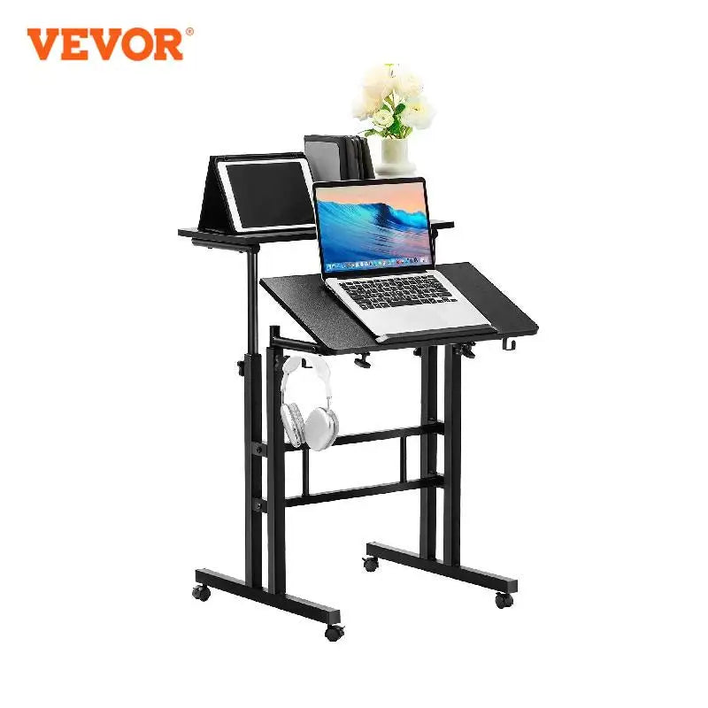 Adjustable Sit-Stand Desk  Home Office Rolling Laptop Table Tiltable