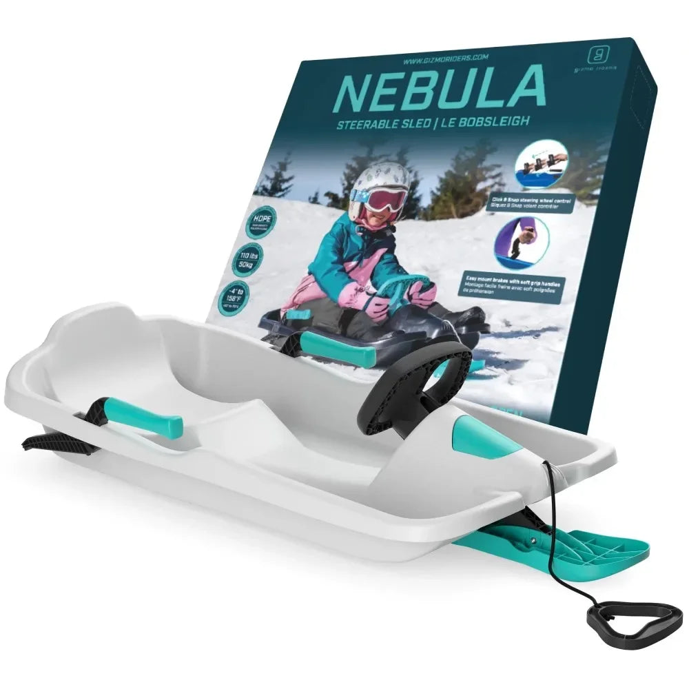 Kids Snow Sled with Heightened Backrest Steering Brakes