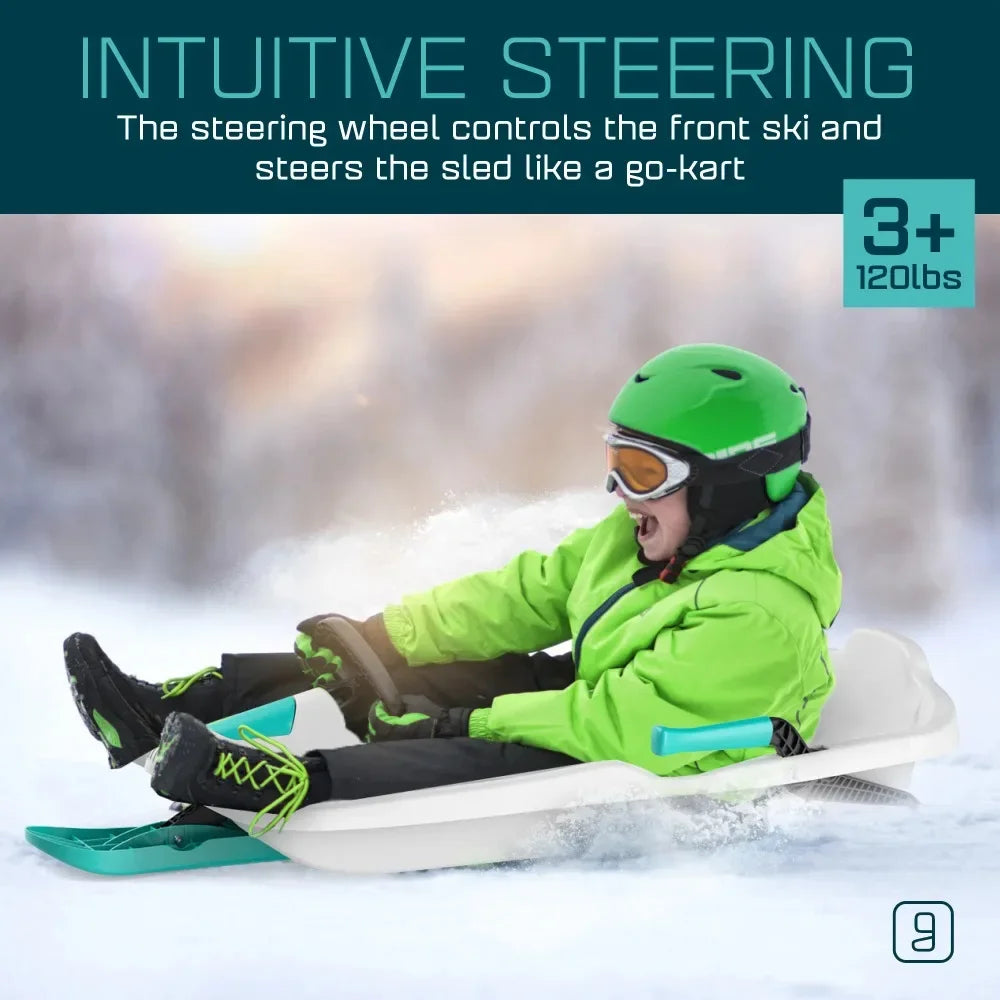 Kids Snow Sled with Heightened Backrest Steering Brakes