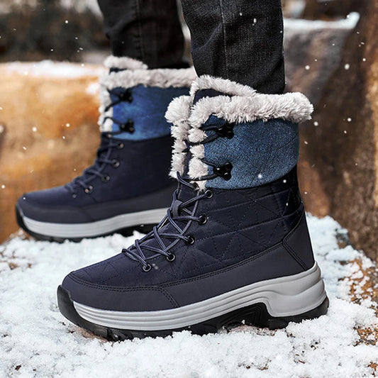 Men Ankel Boots Winter Outdoor Warm Snow Boots Long Platform Waterproof Non-slip Warm Shoes Male Walking Hiking Plush Boots