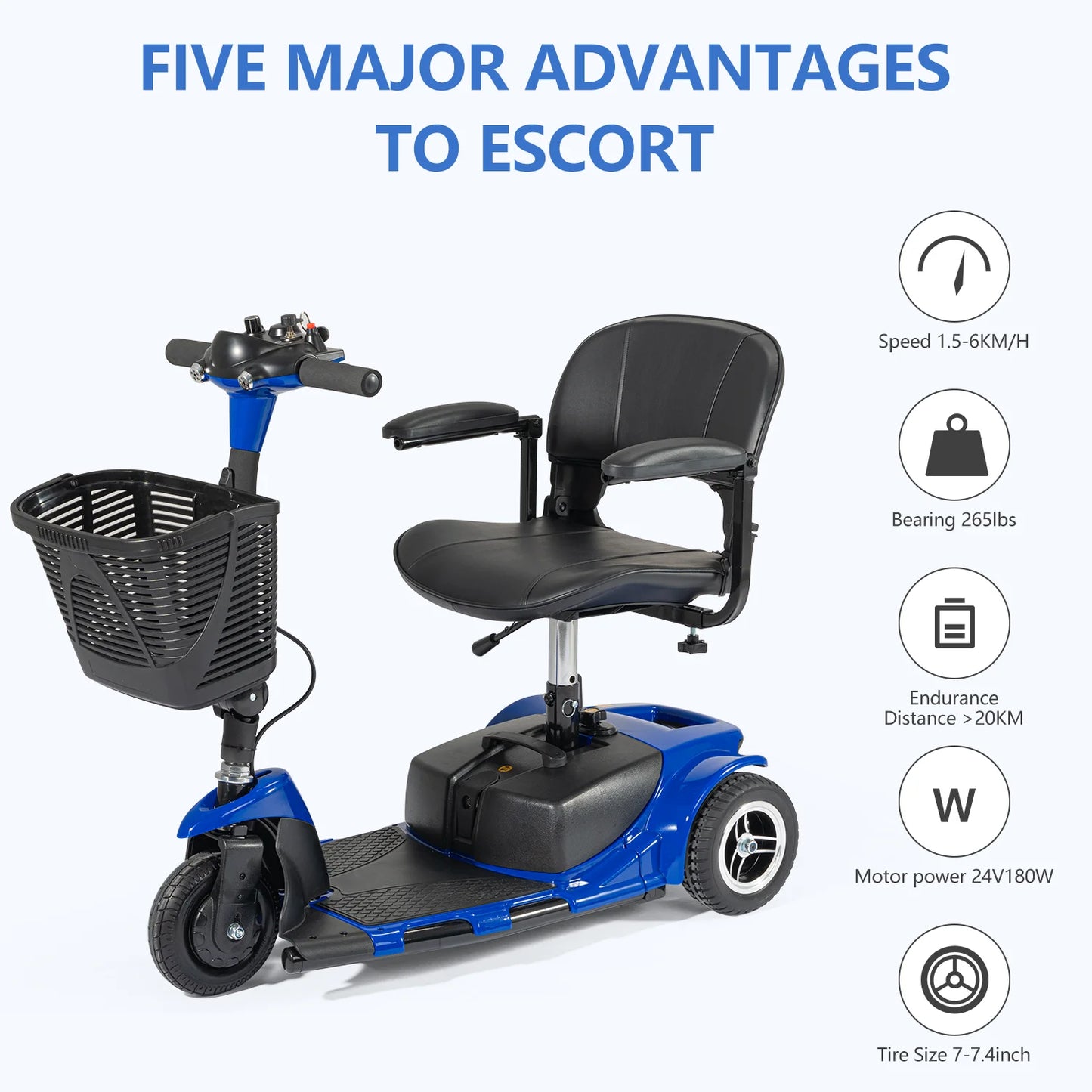 Electric Mobility Scooter 3 Wheel Portable Foldable For Adult Elderly Disabled Outdoor Sport