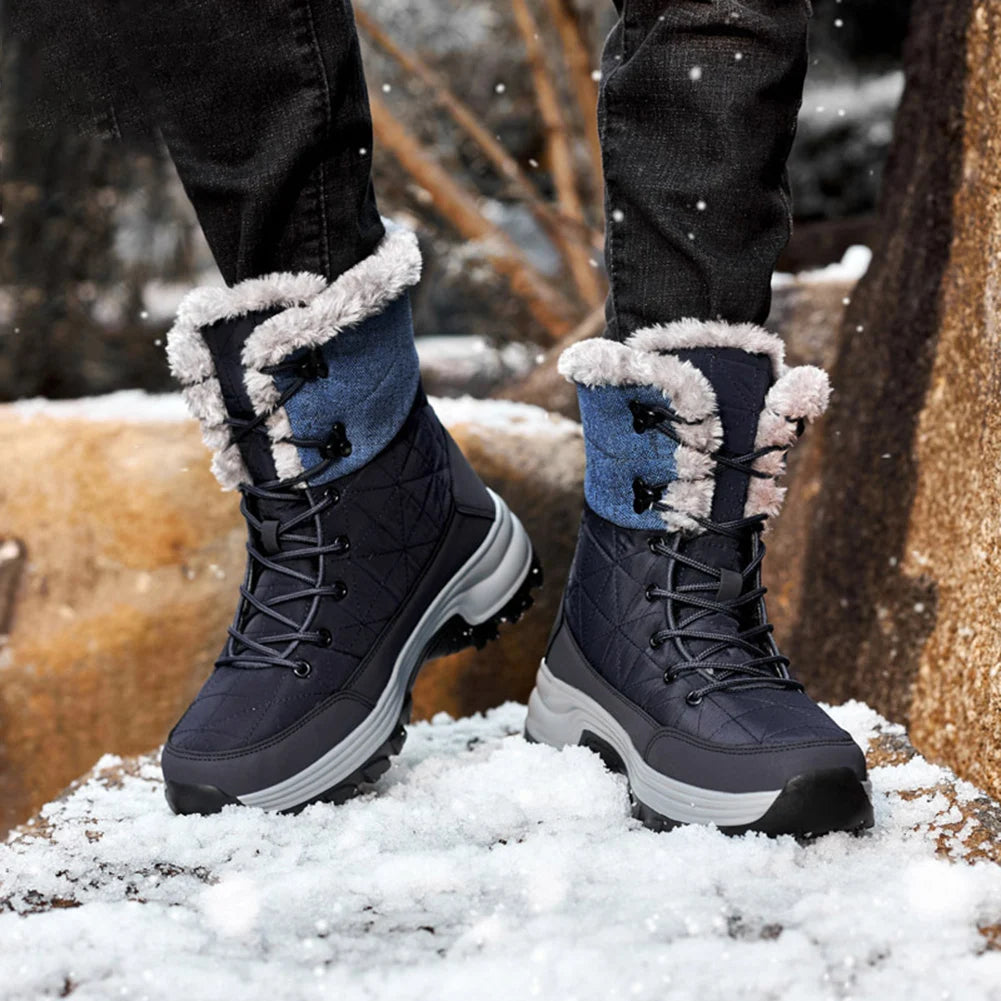 Men Ankel Boots Winter Outdoor Warm Snow Boots Long Platform Waterproof Non-slip Warm Shoes Male Walking Hiking Plush Boots