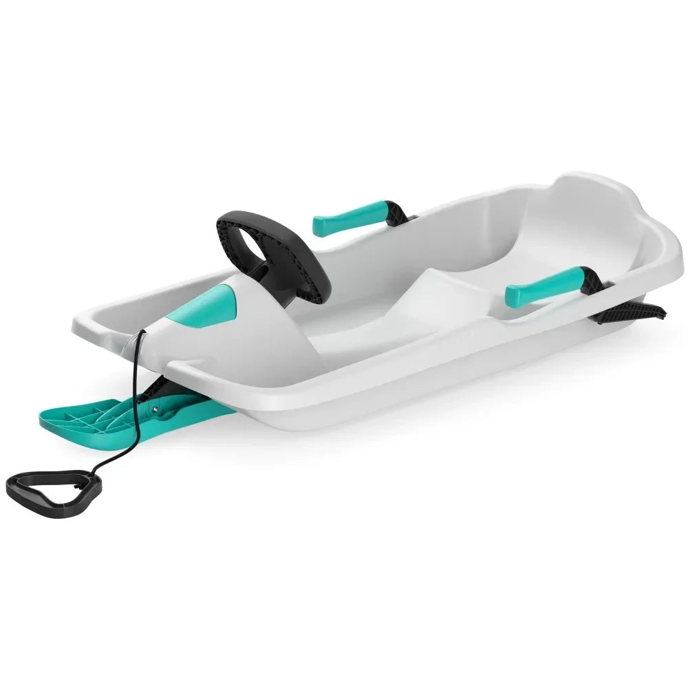 Kids Snow Sled with Heightened Backrest Steering Brakes