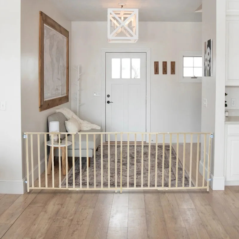 Extra-Wide Swing Baby Safety Gate, Natural Wood